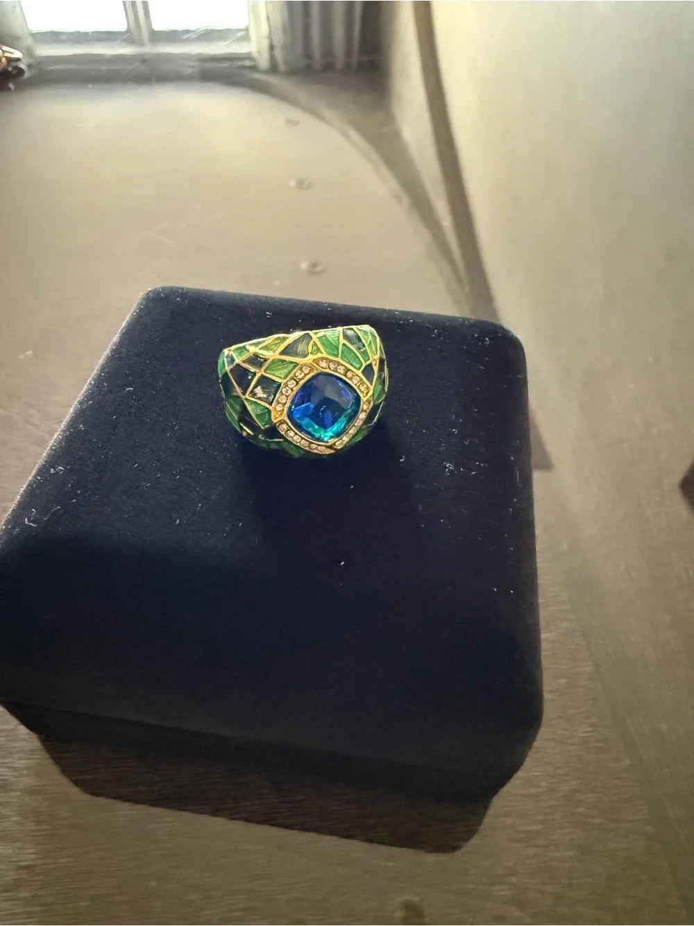 Gold-Tone Green & Blue Enamel Statement Ring